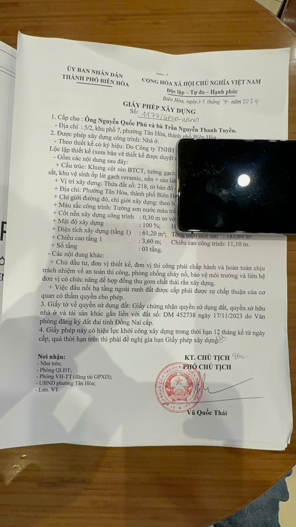 xin phép xây dựng phường Trấn Biên