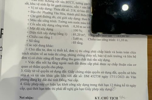 xin phép xây dựng phường Trấn Biên